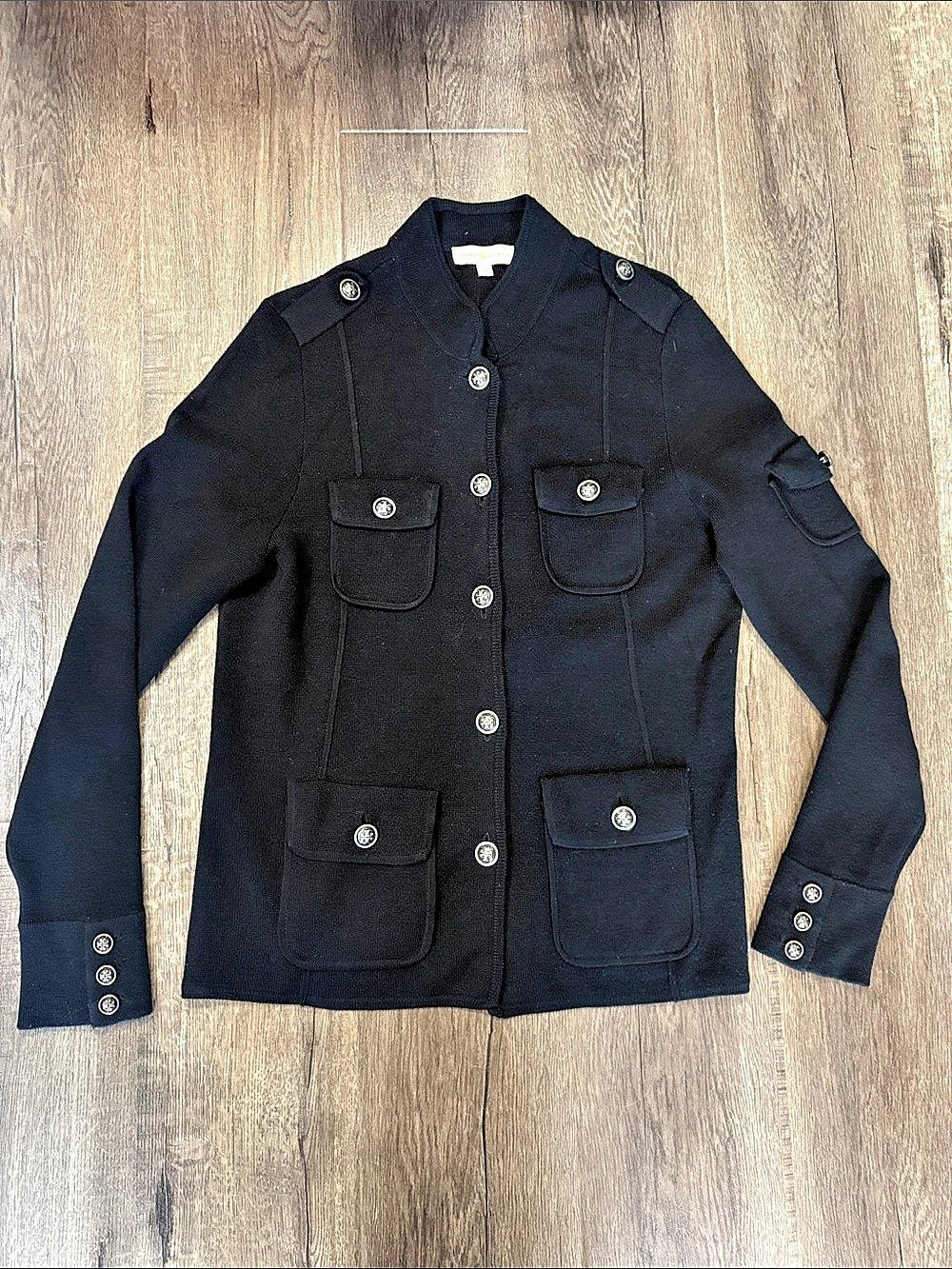 Tory Burch Black Wool Military Cardigan Jacket Size Medium